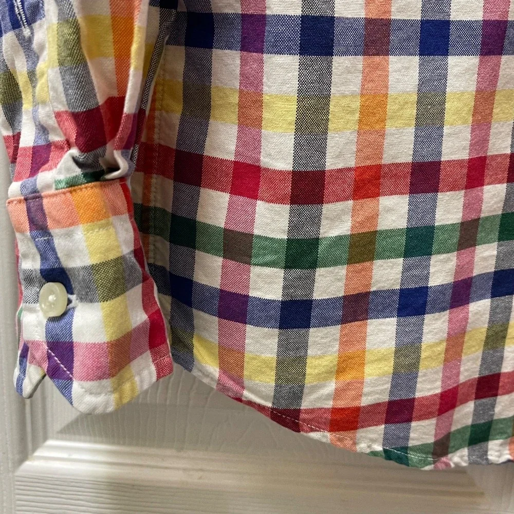 Cremieux Classics 38 Men's Medium Multi Colored Checked Oxford Button Up Brights